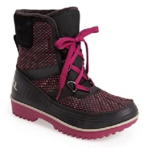 SOREL Women's TRIVOLI II Hot Pink Black Tweed Lug Sole Insulated Winter Boots 9 - Picture 1 of 7